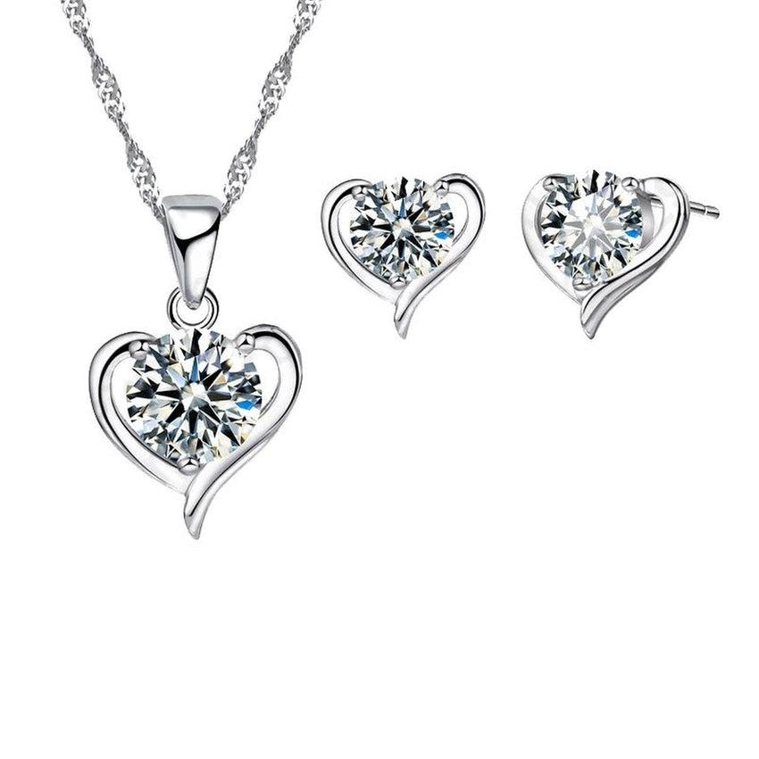 Open Heart Solitaire Centre Cubic Zirconia Pendant Set