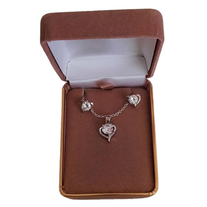 Open Heart Solitaire Centre Cubic Zirconia Pendant Set