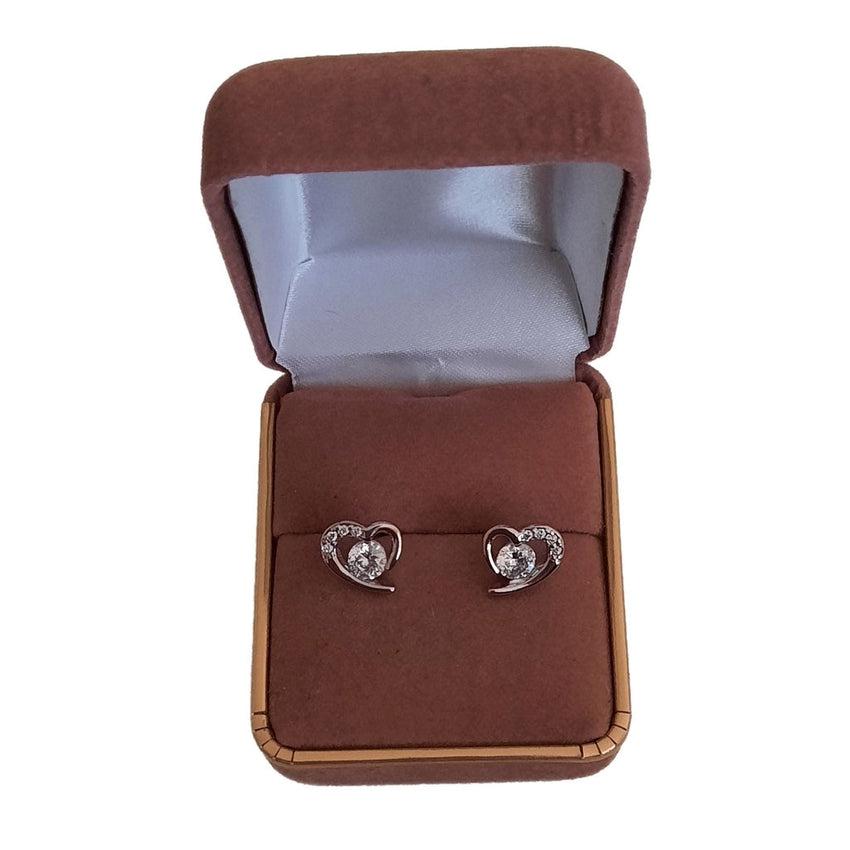 Open Heart Stone Set Silver Earrings