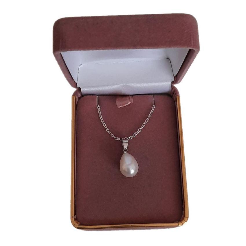 Oval 10mm Pear Drop Pearl Pendant on a Sterling Silver Chain