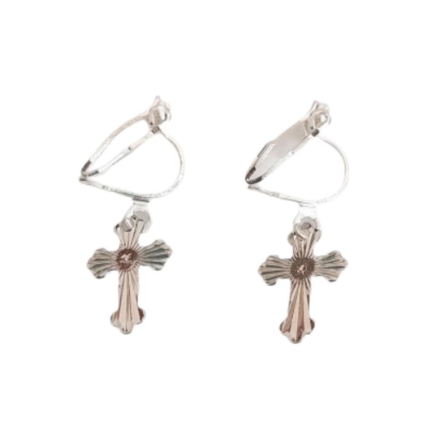 Patterned Cross Clip On Earrings –