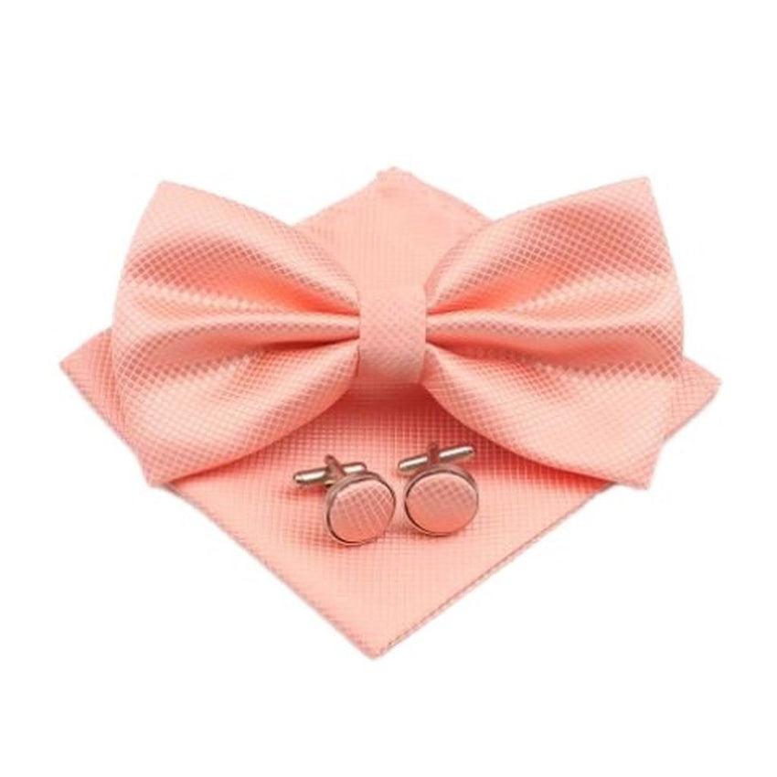 Peach Cufflinks Bow Tie And Hanky Set