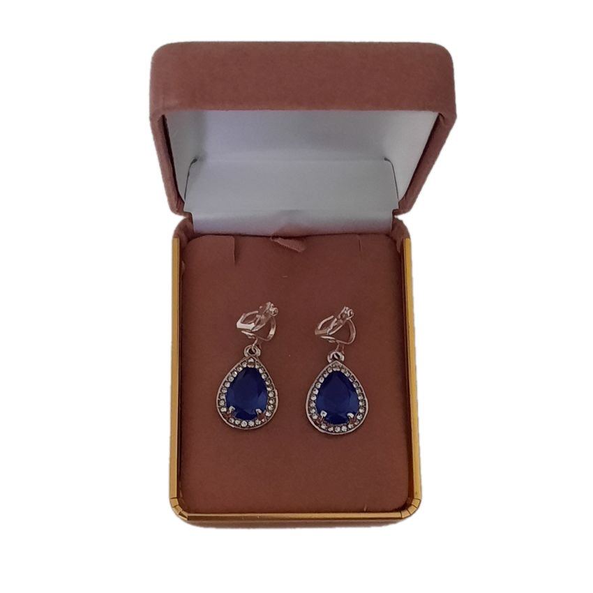 Pear Drop Blue CZ Clip On Earrings(2)
