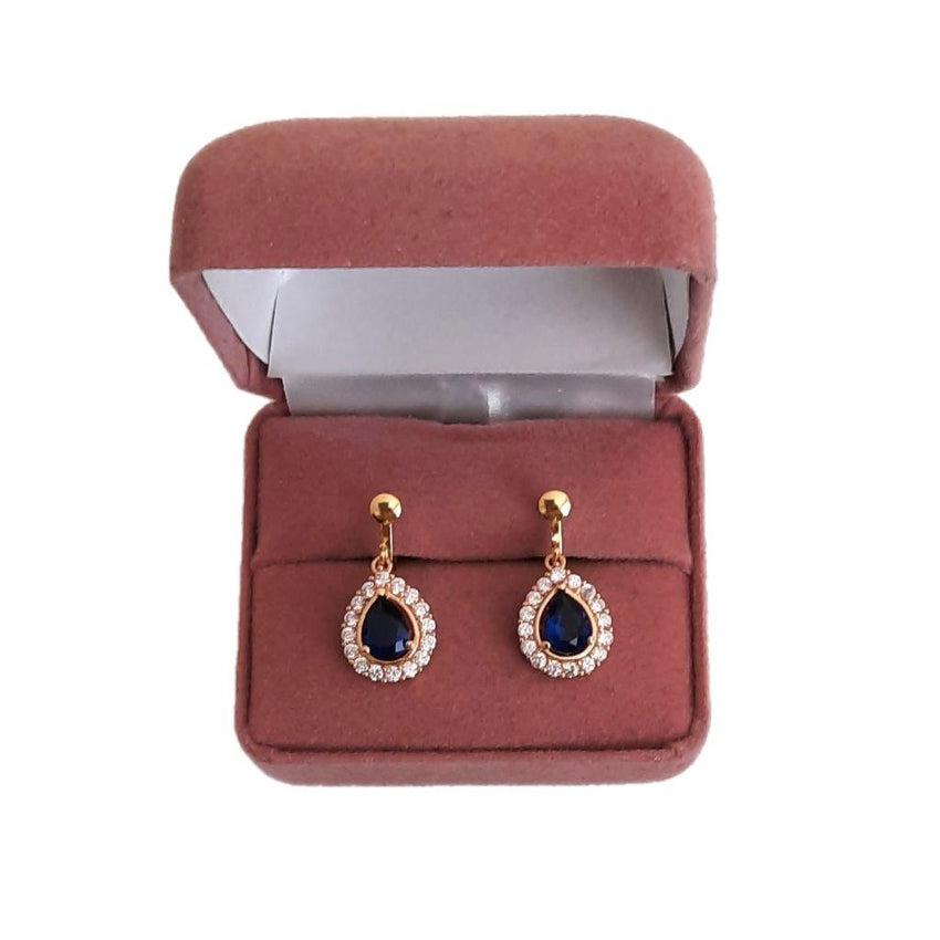 Pear Drop Blue Crystal Clip On Earrings