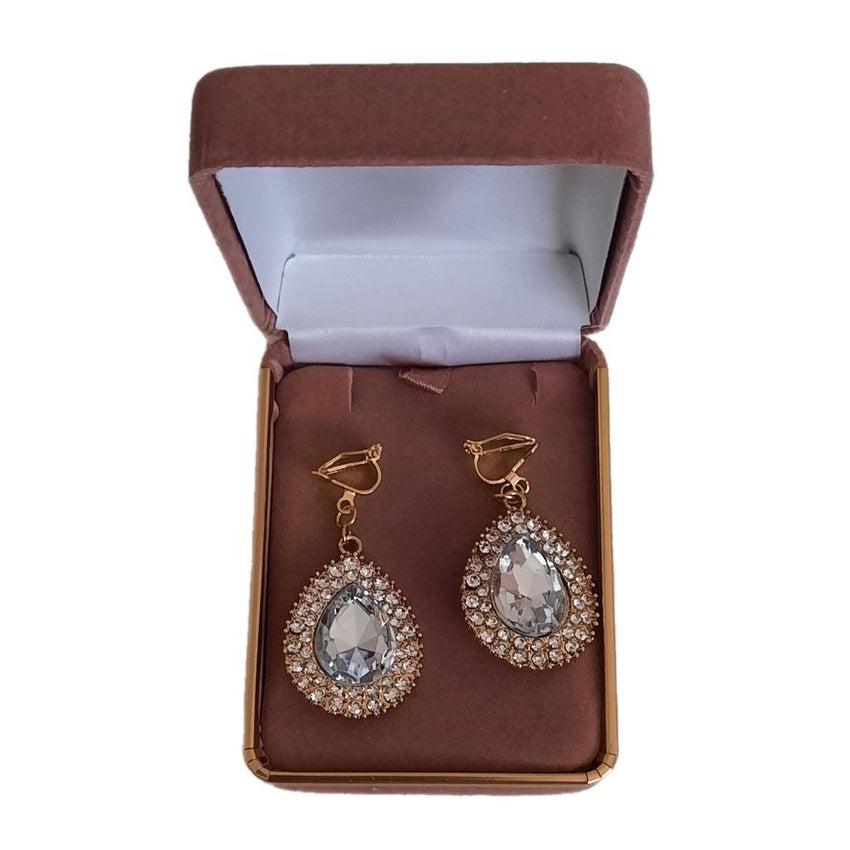 Peardrop Gold Diamante Clip On Earrings