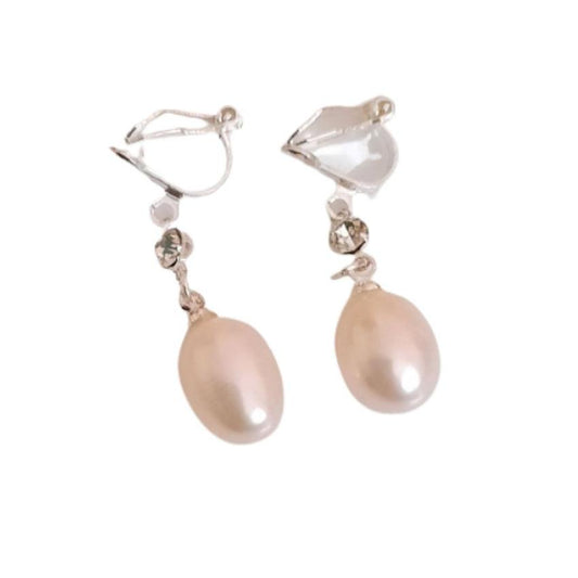 Pearl Drop With Diamante Clip On Earrings