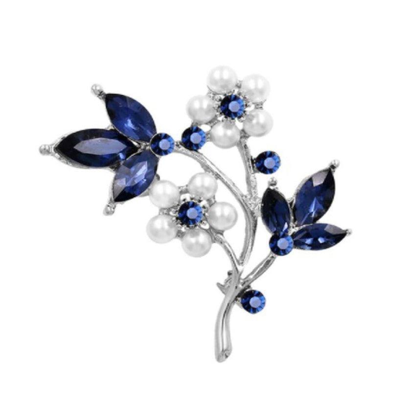 Pearl And Blue Stone Stone Flower Brooch