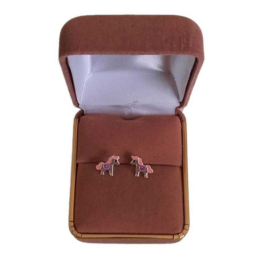 Pink CZ Horse Sterling Silver Earrings