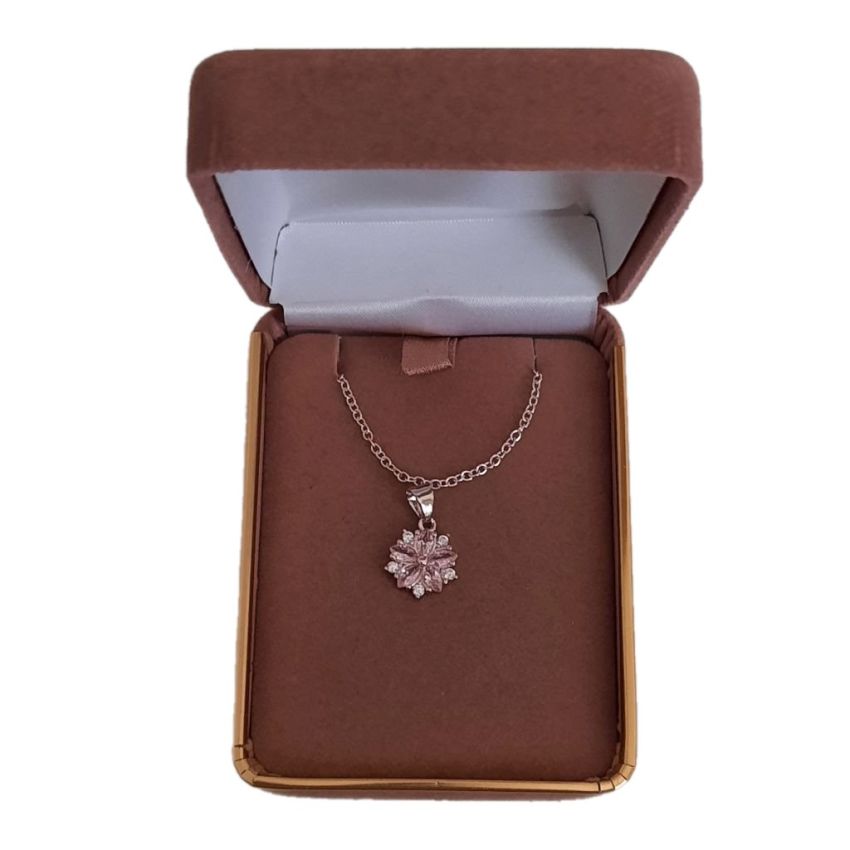 Pink Cubic Zirconia Girls Silver Pendant