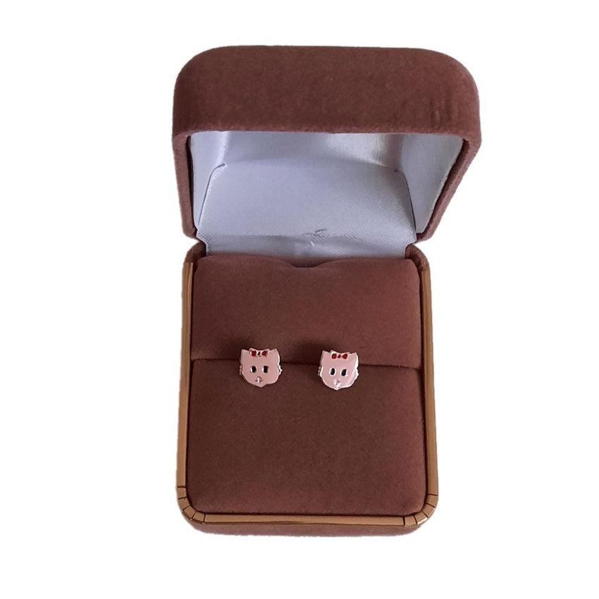 Pink Enamel Sterling Silver Cat Earrings