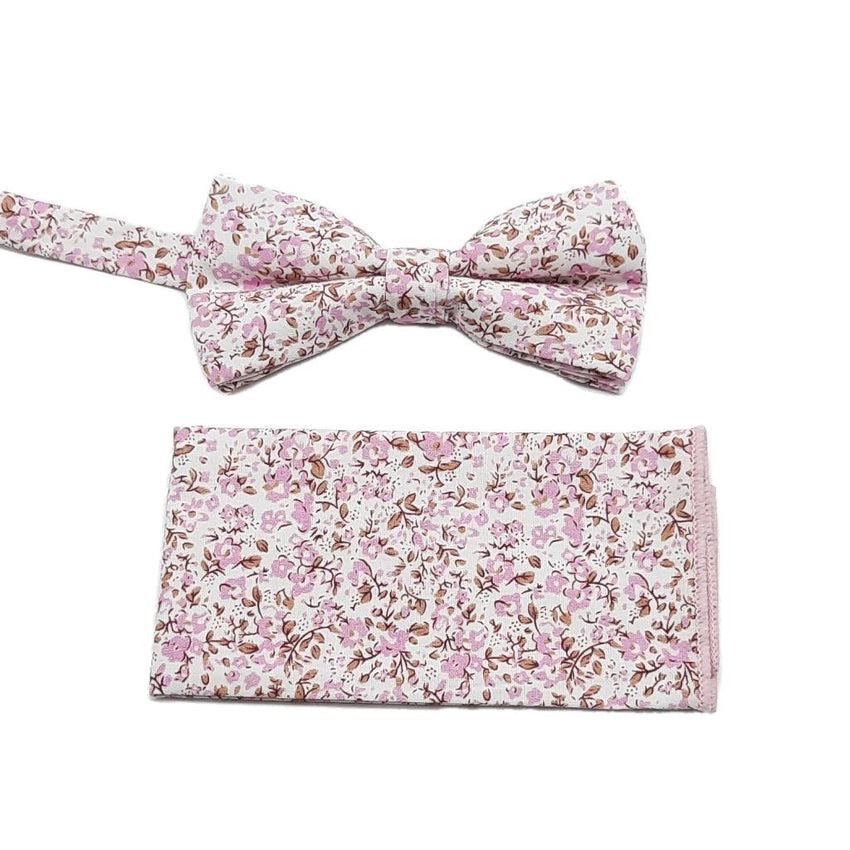Pink Floral Boys Dicky Bow And Hanky Set