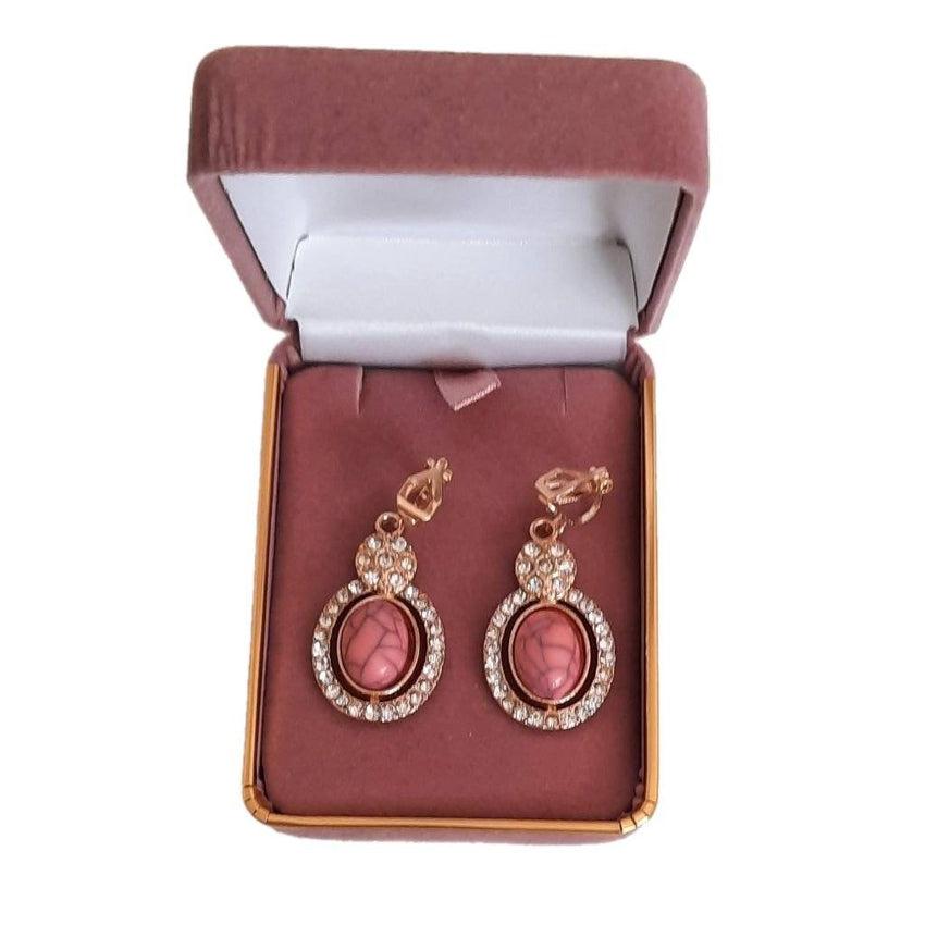 Pink Marble Drop Clip On Earrings