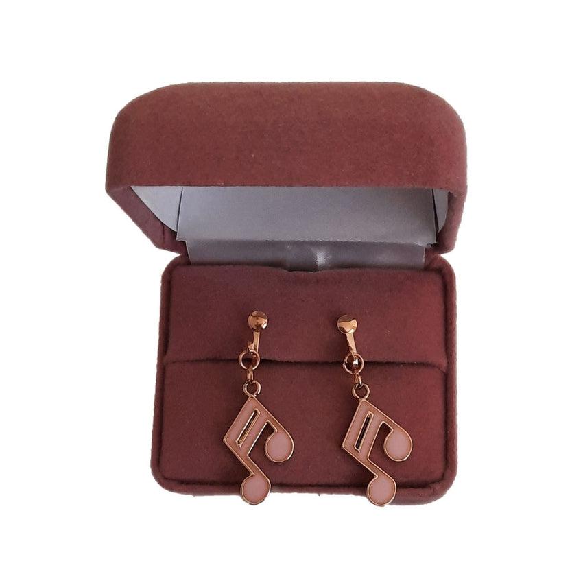 Pink Music Note Clip On Earrings