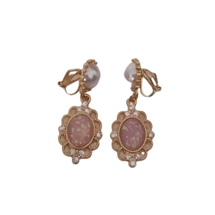 Pink Opal Effect Clip On Earrings