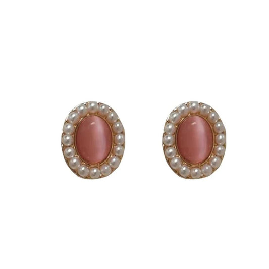 Pink Oval Pearl Clip On Earrings