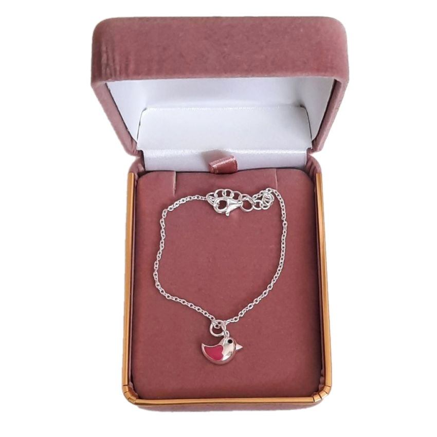 Pink Small Girls Sterling Silver Bird Charm Bracelet(2)