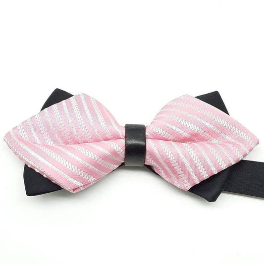 Pink With White Stripes Pointed Bow Tie On a Black Background