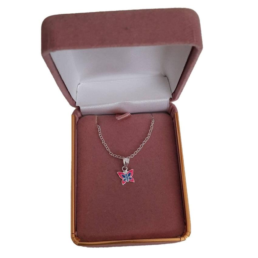 Pink And Blue Enamel Girls Butterfly Pendant