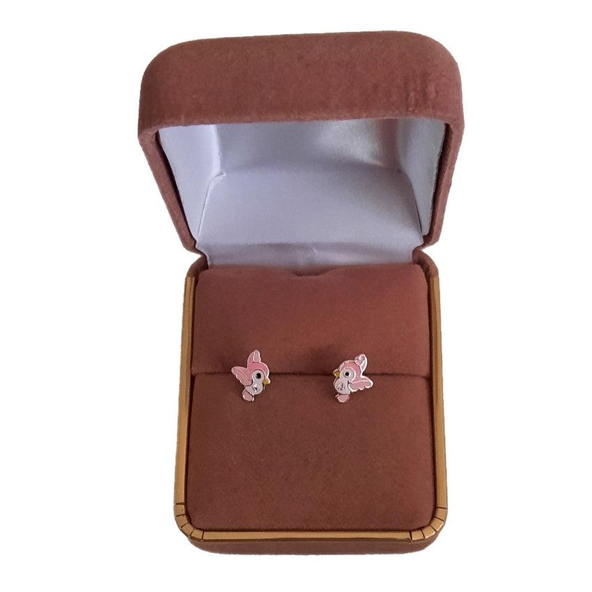 Pink And White Sterling Silver Bird Earrings