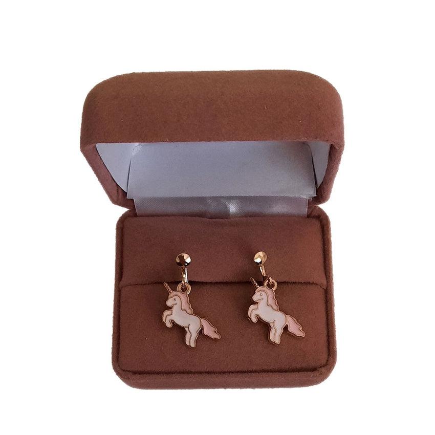 Pink And White Unicorn Clip On Earrings