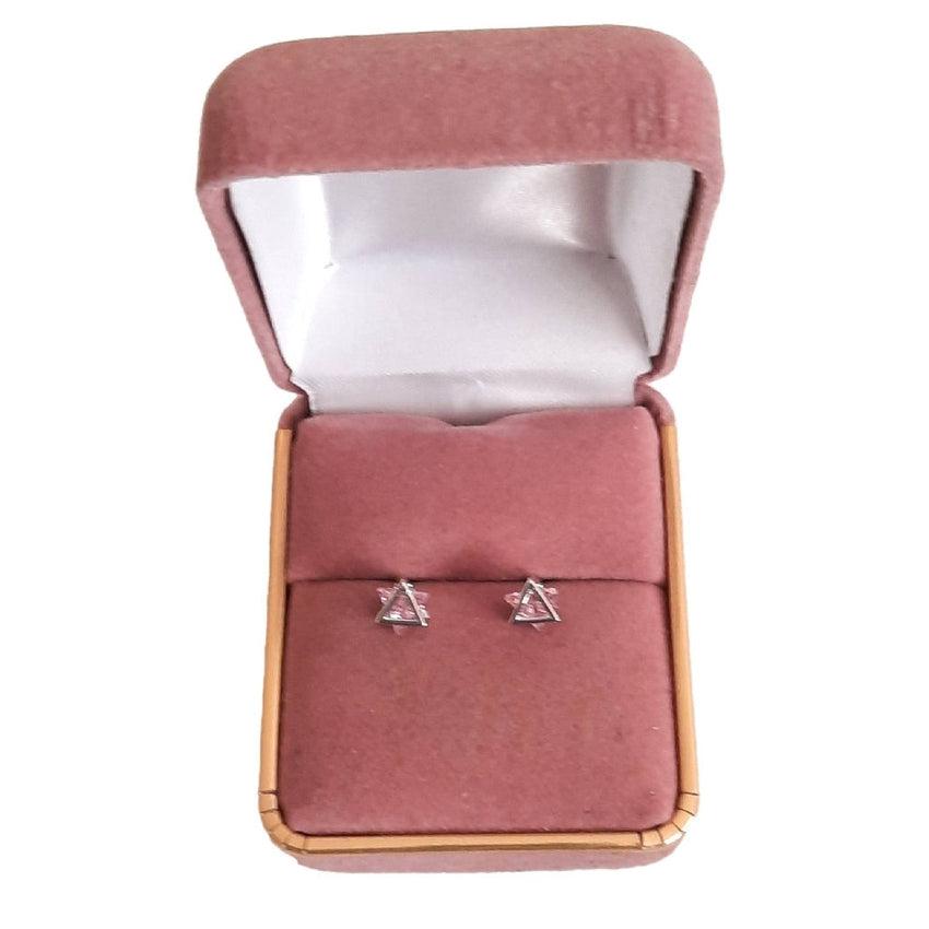 Pink CZ Triangle Silver Earrings