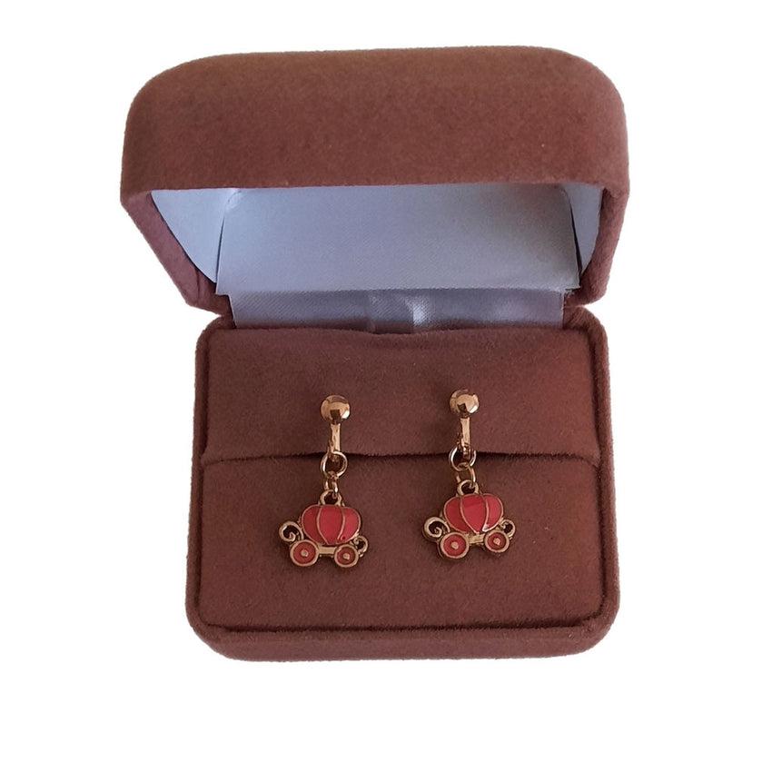 Pink Carriage Clip On Earrings