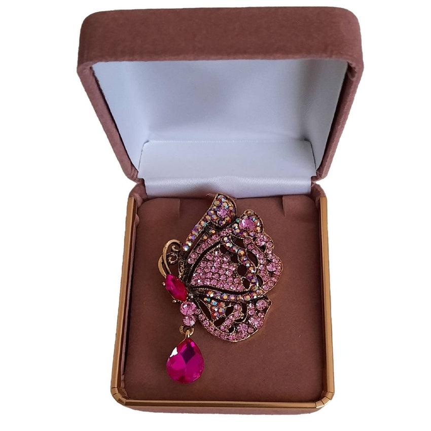 Pink Crystal Butterfly Brooch