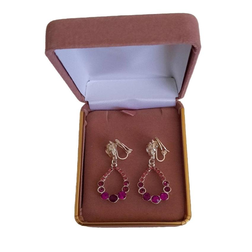 Pink Crystal Open Centre Clip On Earrings