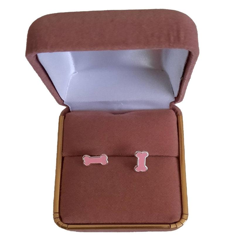 Pink Dog Bone Sterling Silver Earrings
