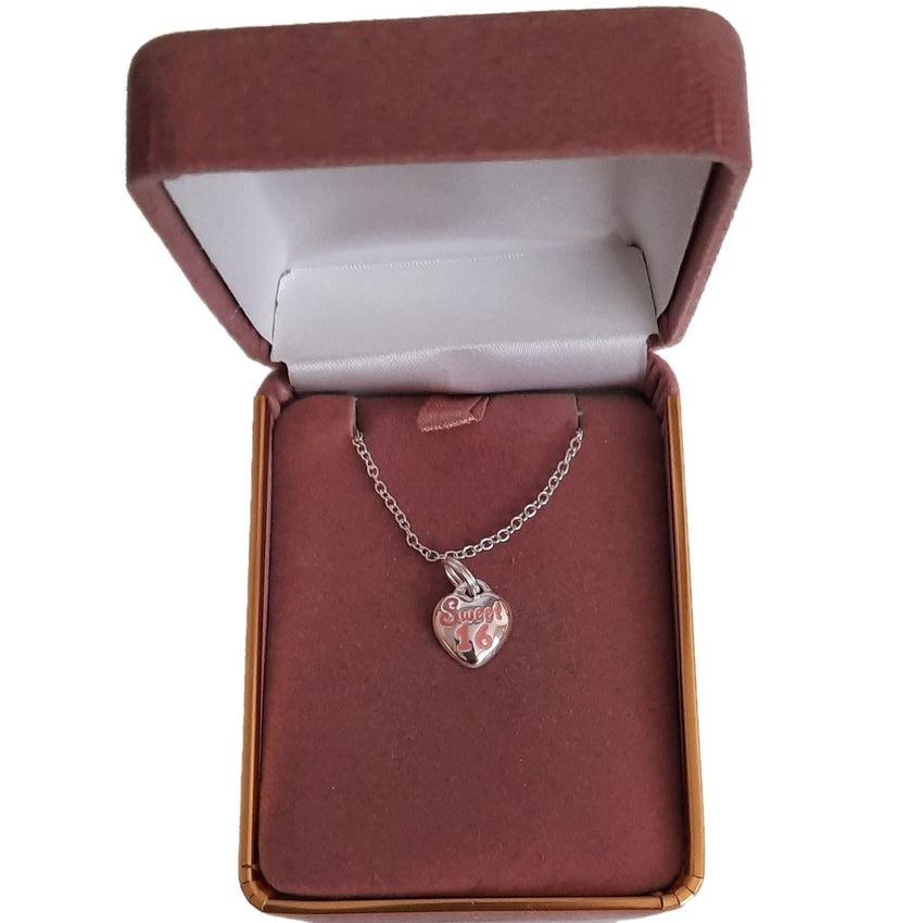 Pink Enamel Sweet 16 Sterling Silver Pendant