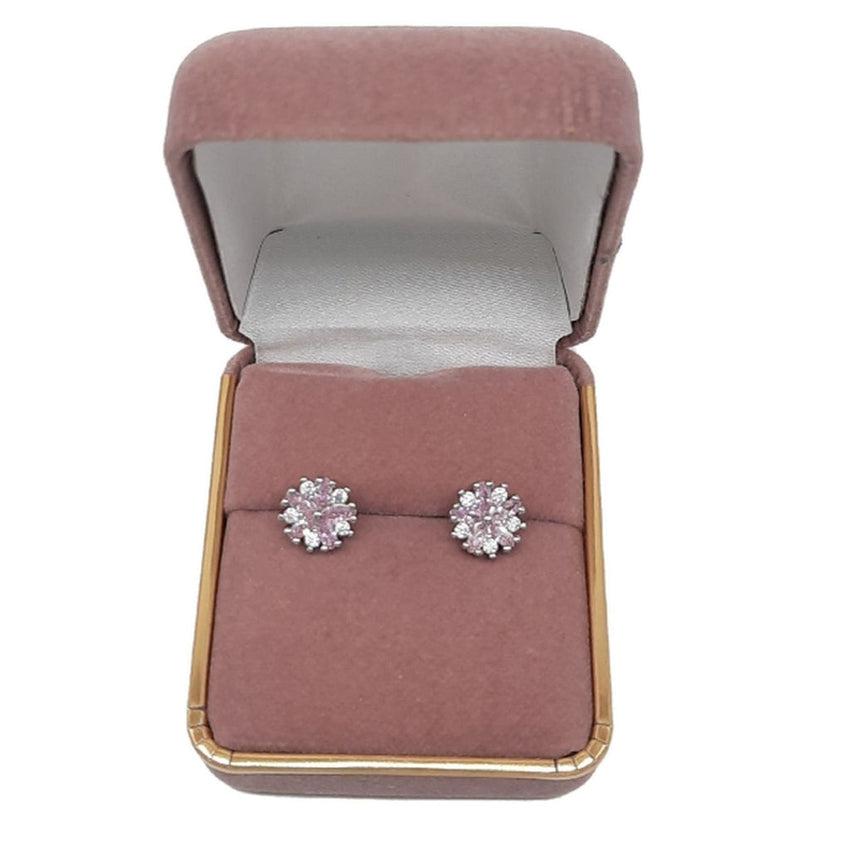 Pink Flower Sterling Silver Stud Earrings