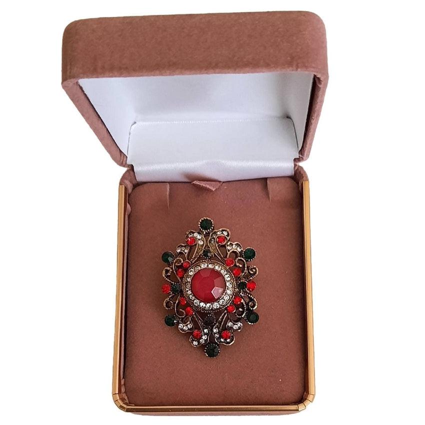 Pink Red And Black Crystal Ladies Lapel Brooch