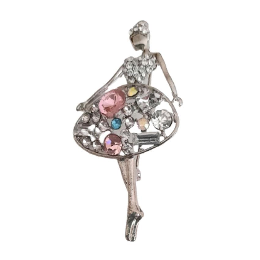 Pretty Costume Jewellery Diamante Lady Brooch