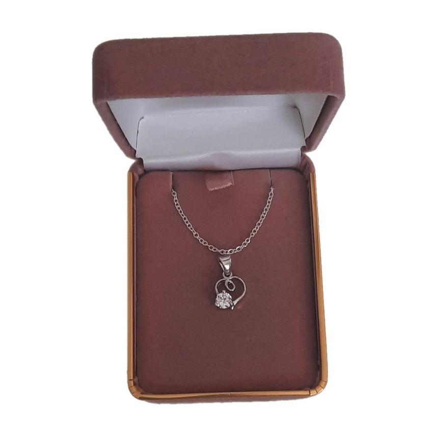 Pretty Cubic Zirconia Heart Centre Silver Necklace