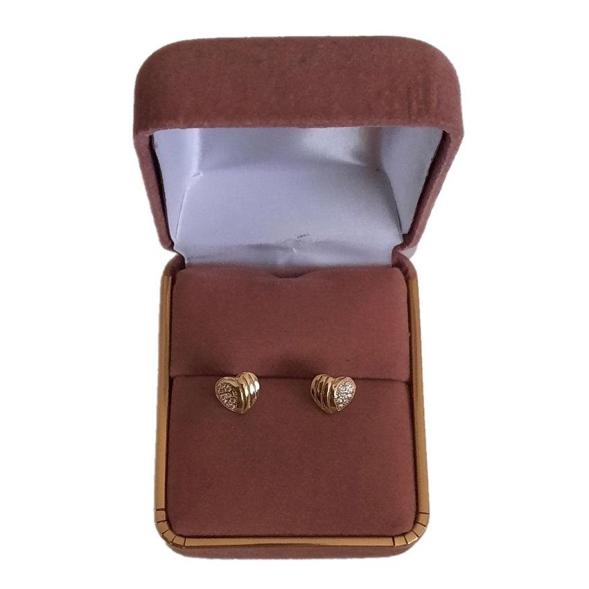 Pretty Sterling Silver Gold Plated Heart Earrings With Diamante Detail