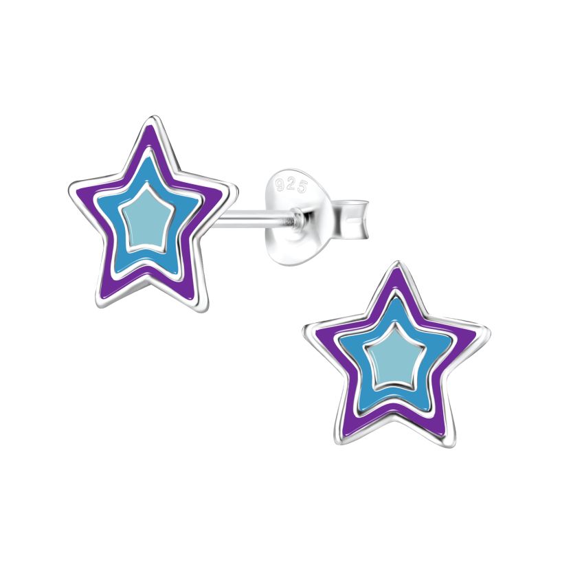Purple And Blue Star Sterling Silver Earrings