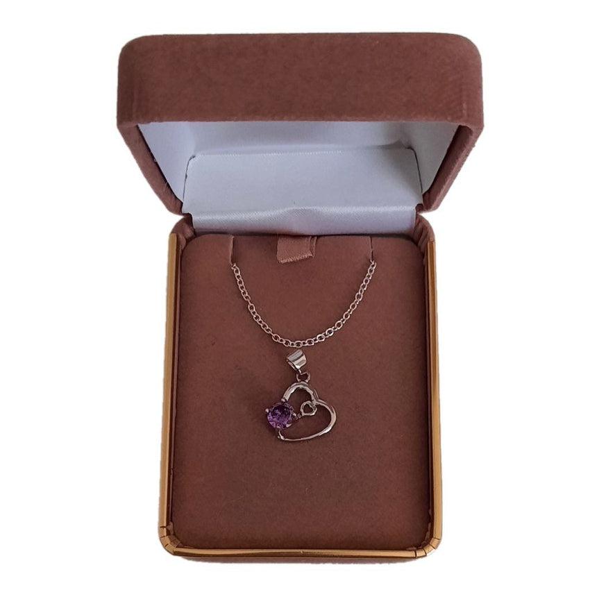 Purple Cubic Zirconia Silver Heart Pendant