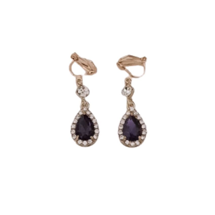 Purple Cushion Surround Drop Clip On Earrings