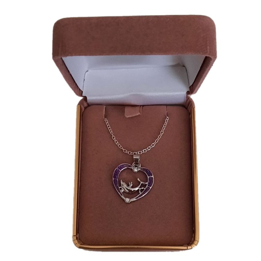 Purple Dolphin Heart Necklace