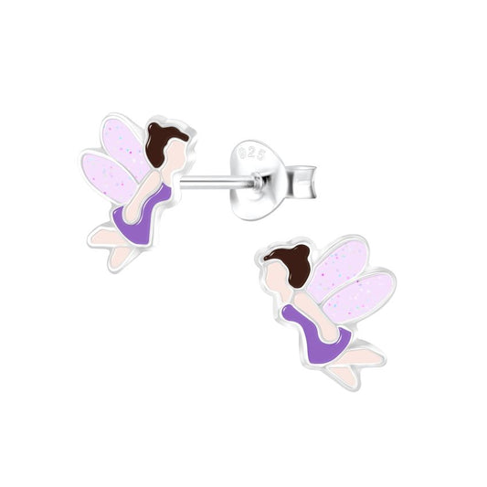 Purple Sterling Silver Girls Fairy Earrings