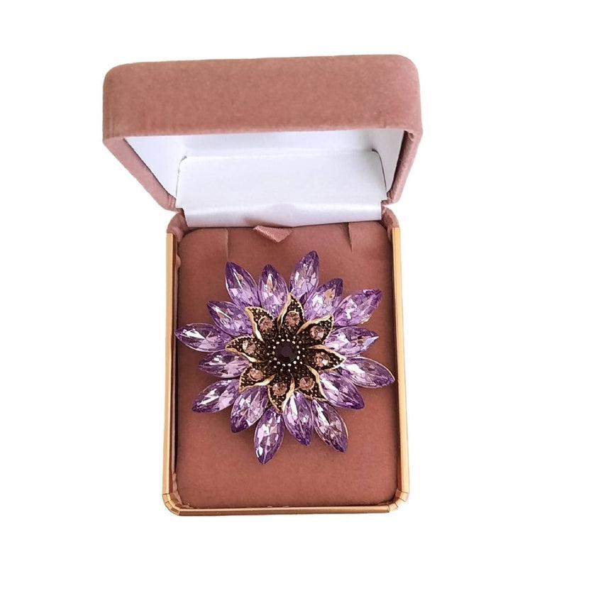 Purple Crystal Flower Centre Brooch