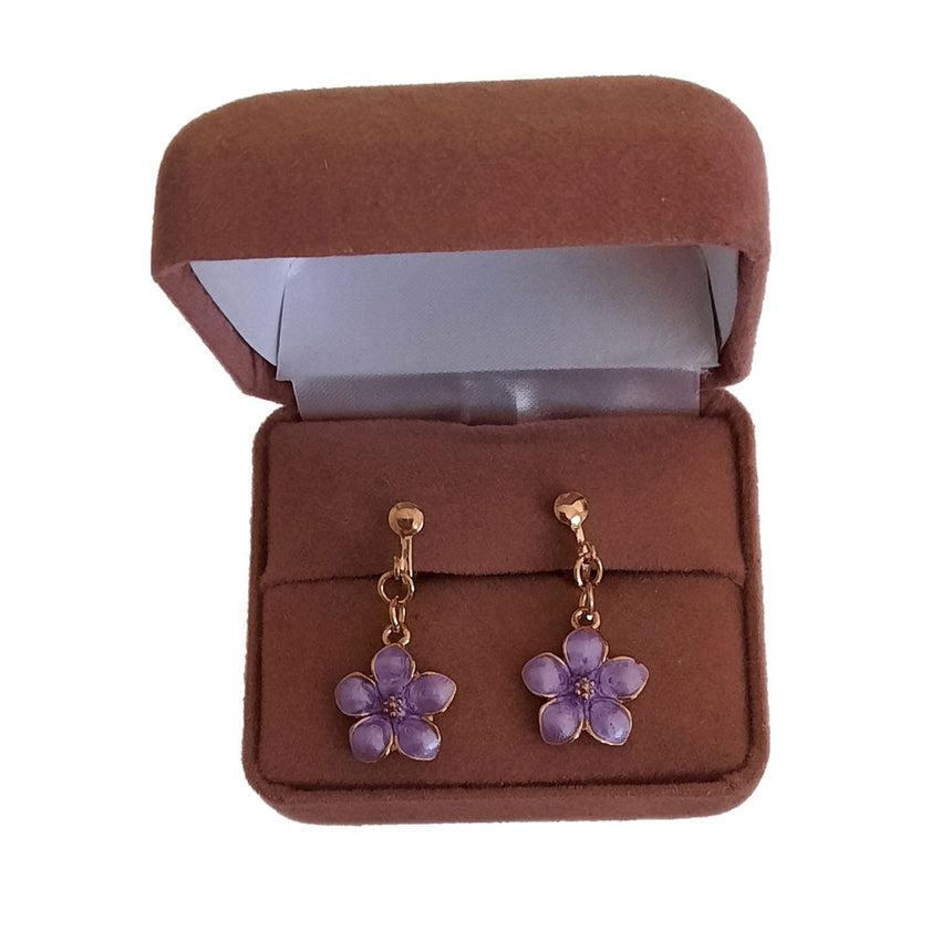 Purple Flower Clip On Earrings