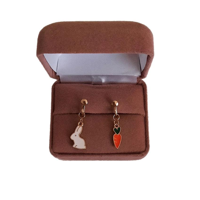 Rabbit And Carrot Clip On Earrings