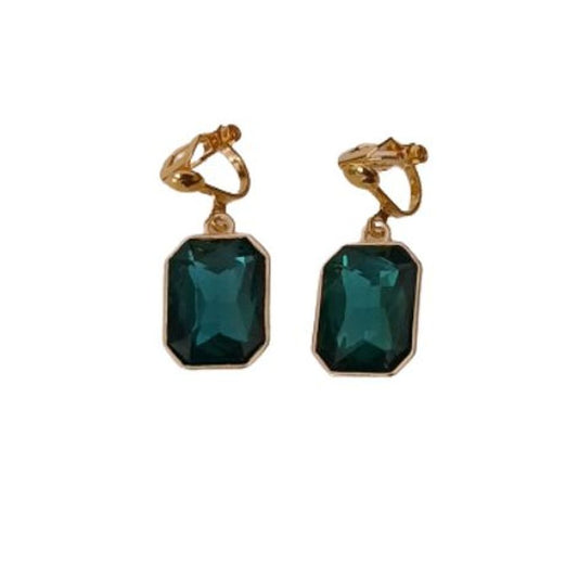 Rectangle Green Centre Stone Clip On Earrings