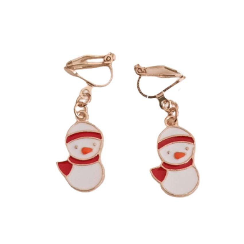 Red And White Snowman Clip On Earrings