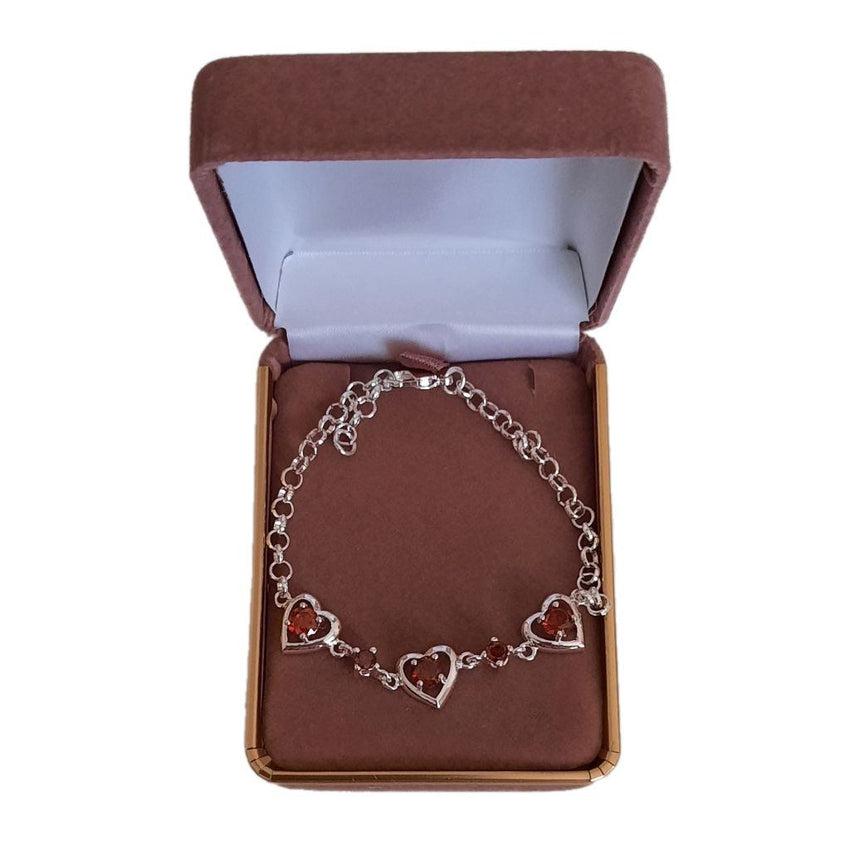 Red Cubic Zirconia Bracelet With Hearts