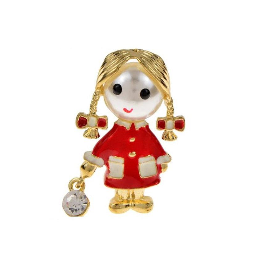 Red Doll Enamel Brooch