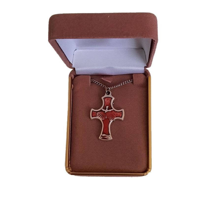 Red Enamel Holy Spirit Cross Confirmation Necklace