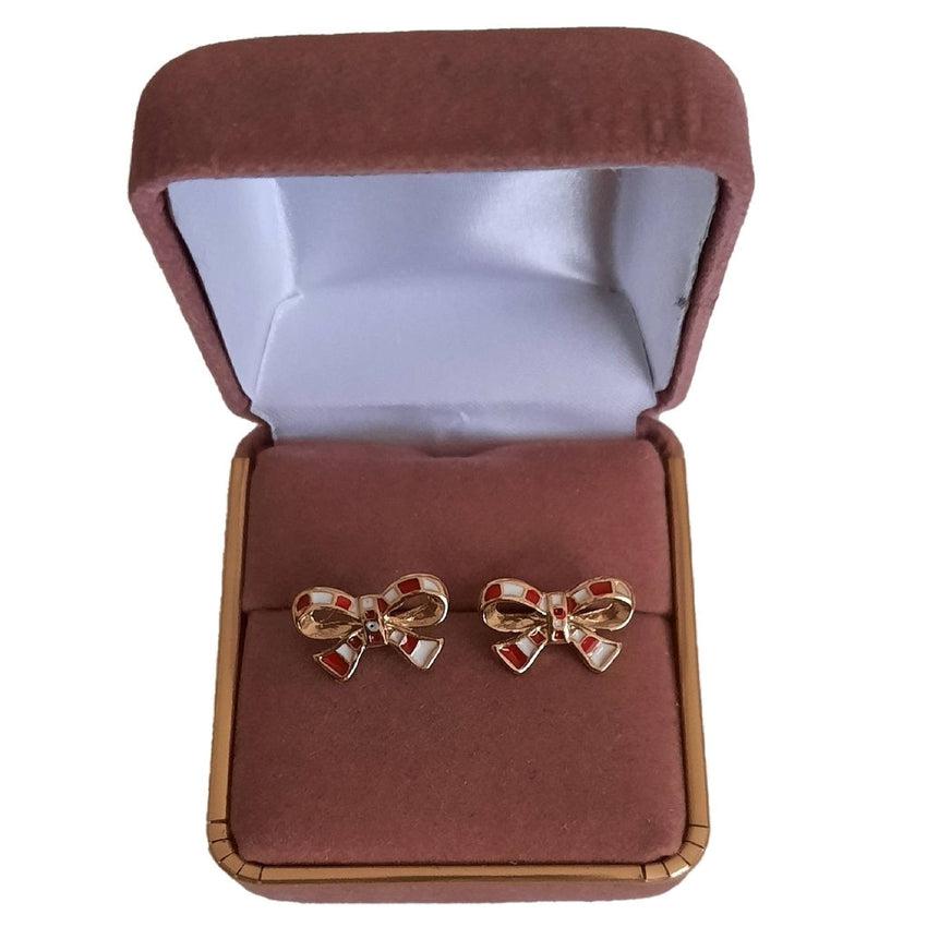 Red And White Enamel Bow Fashion Earrings