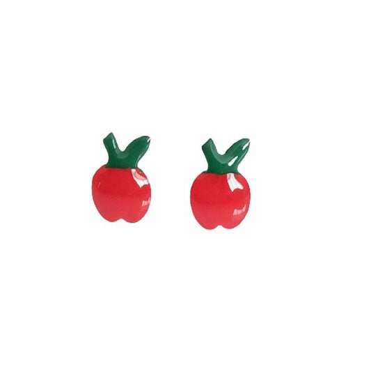 Red Apple Sterling Silver Childrens Earrings